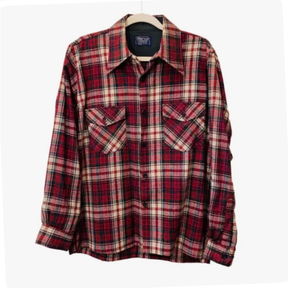 Vintage Western Plaid Wool Blend Button Down  Shirt William Gary